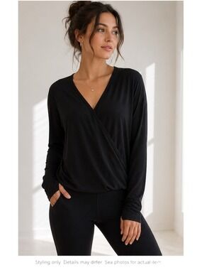 Lululemon Black Wrap Front Long Sleeve Top Stretch Hi Low Hem M